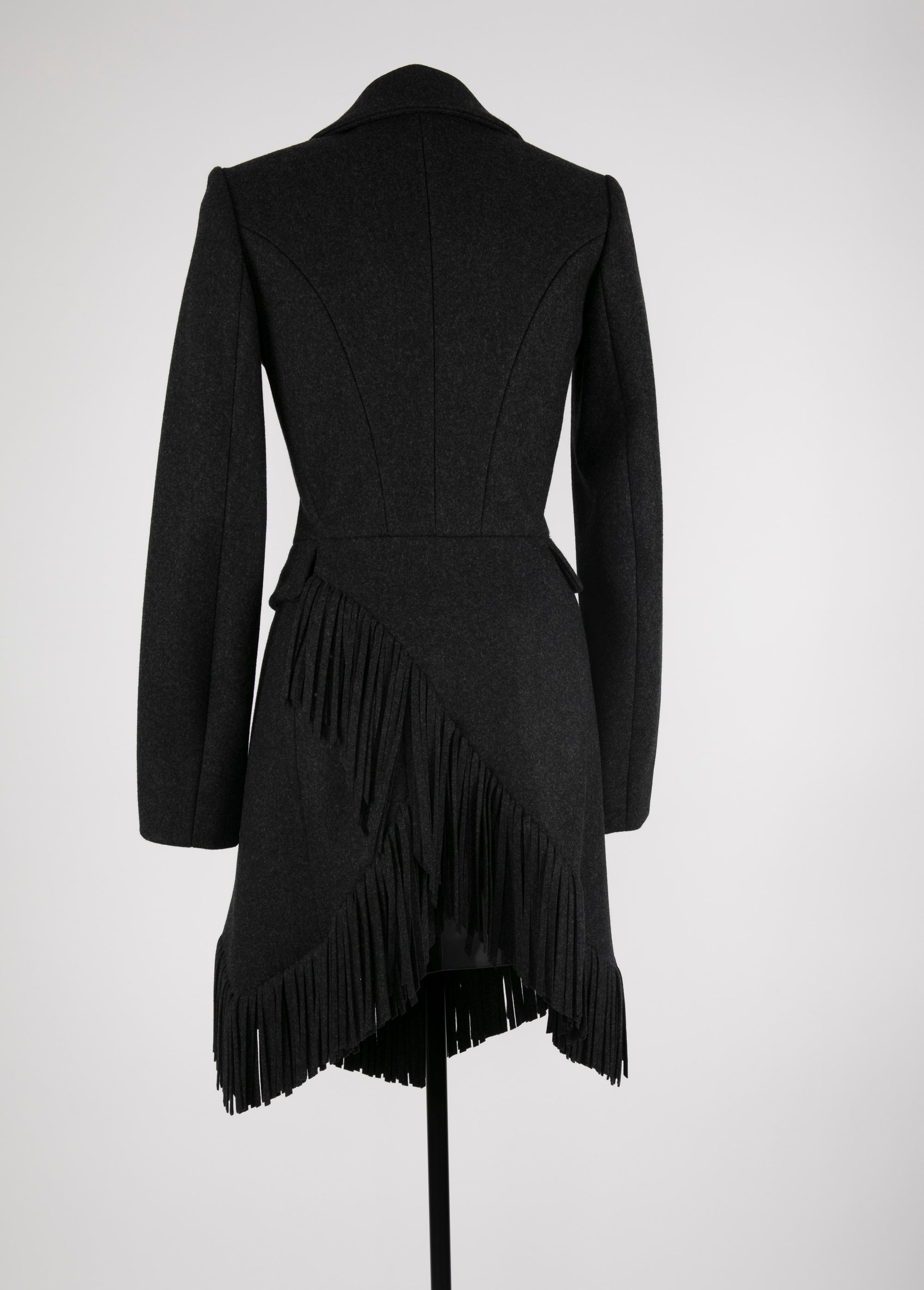Veste cintrée en laine fine à franges - Anthracite