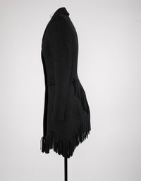 Veste cintrée en laine fine à franges - Anthracite