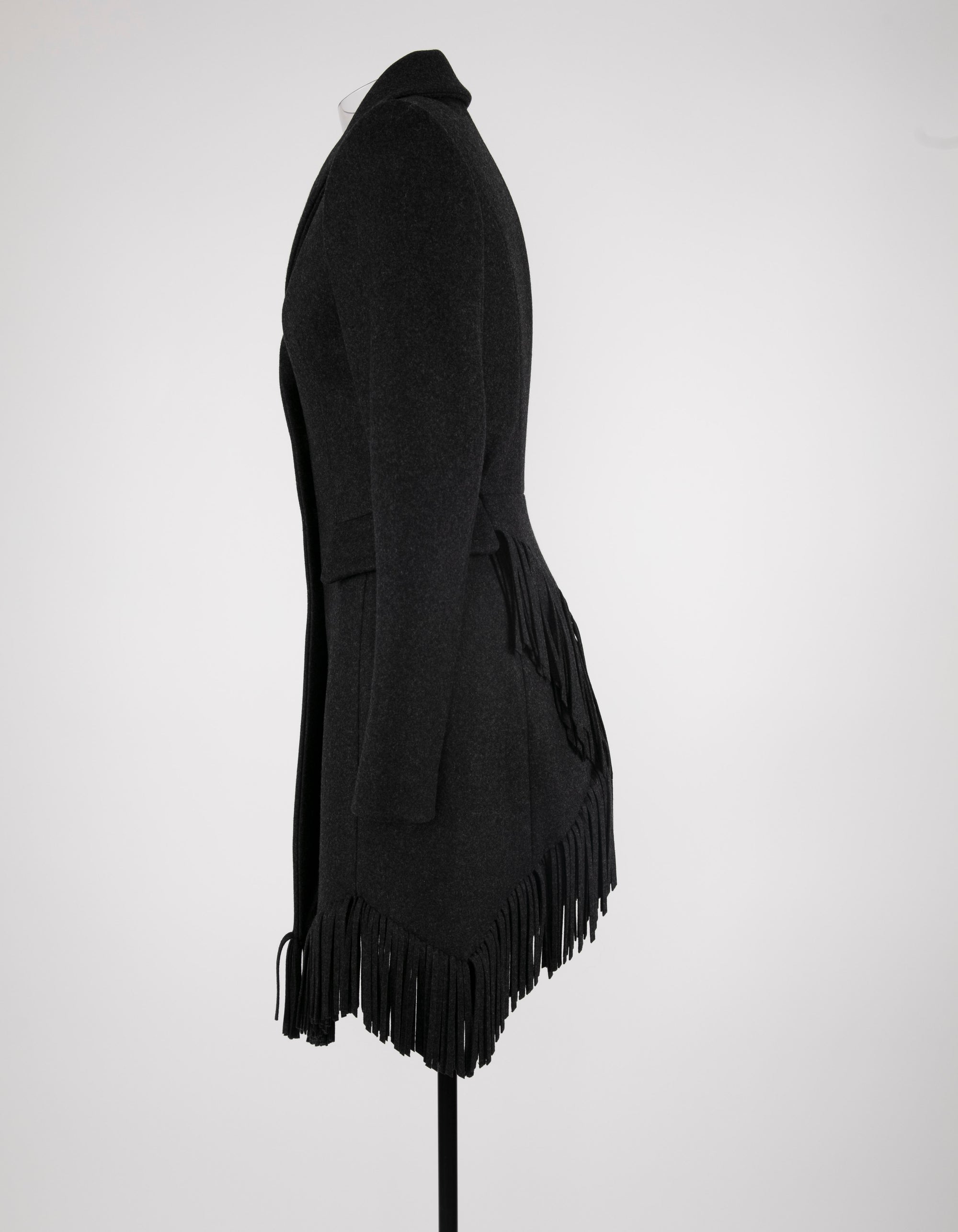 Veste cintrée en laine fine à franges - Anthracite