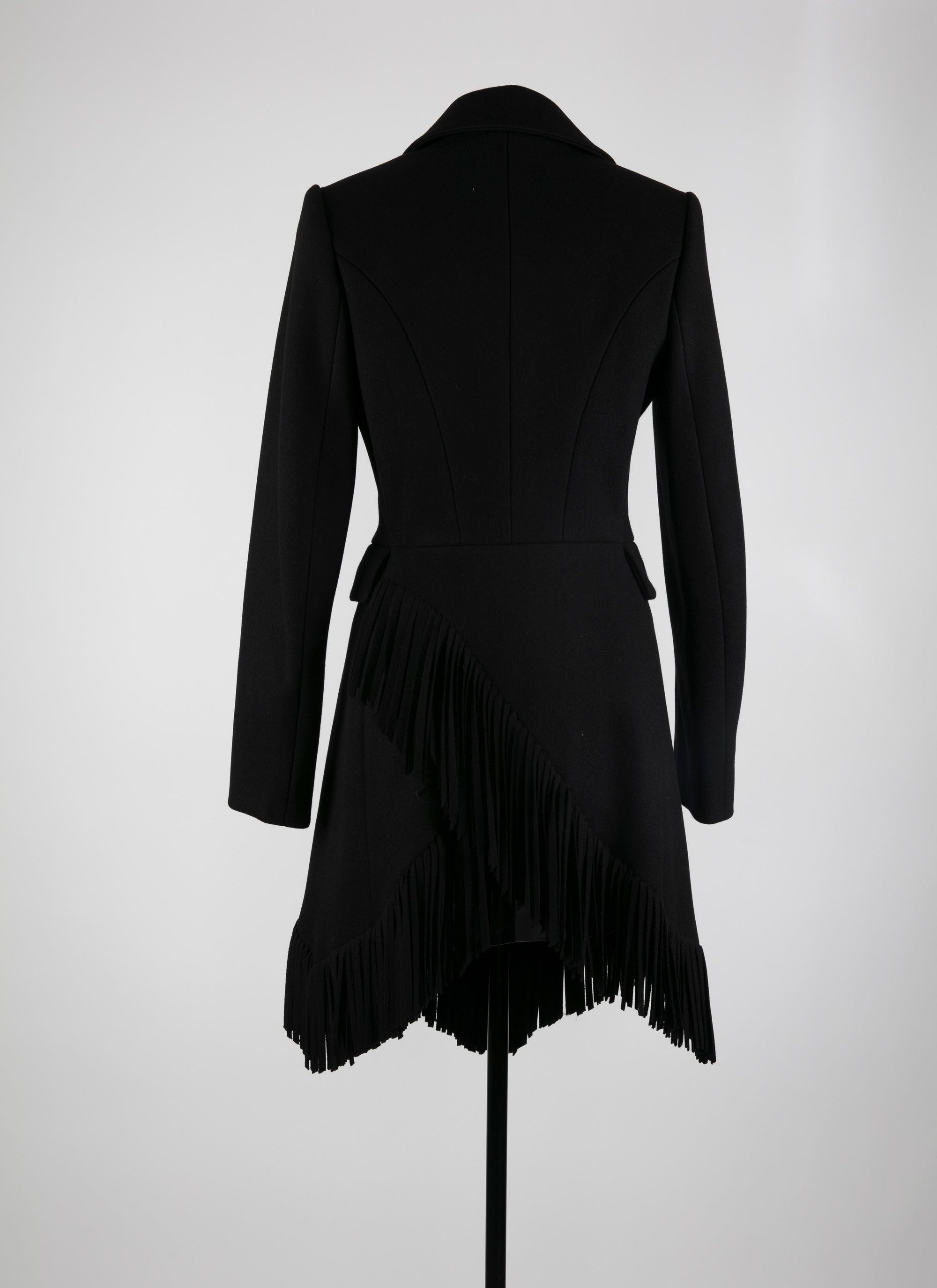Slim-fit jacket in fine wool with fringes - Black