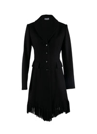 Slim-fit jacket in fine wool with fringes - Black
