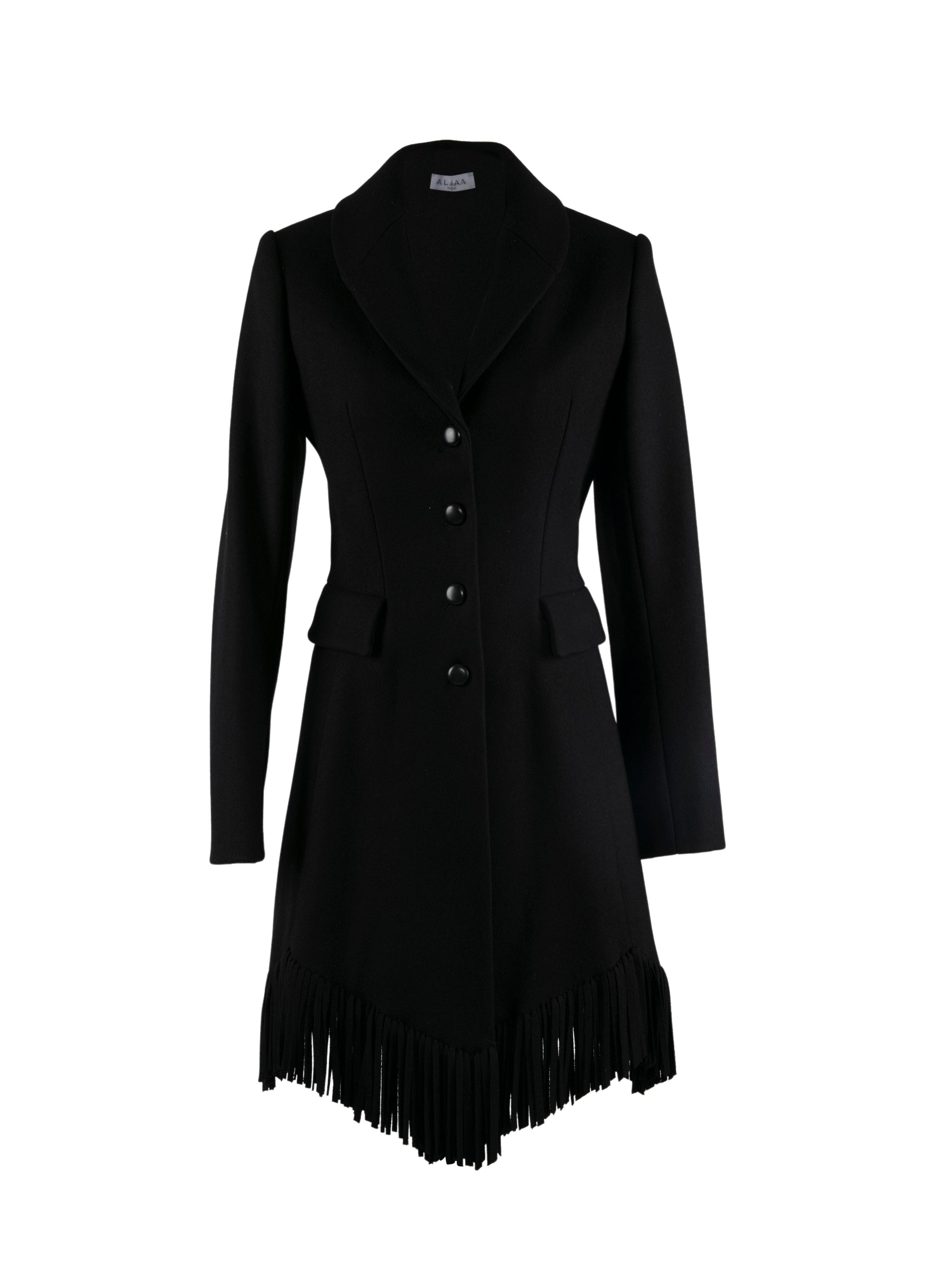 Slim-fit jacket in fine wool with fringes - Black