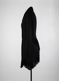 Slim-fit jacket in fine wool with fringes - Black