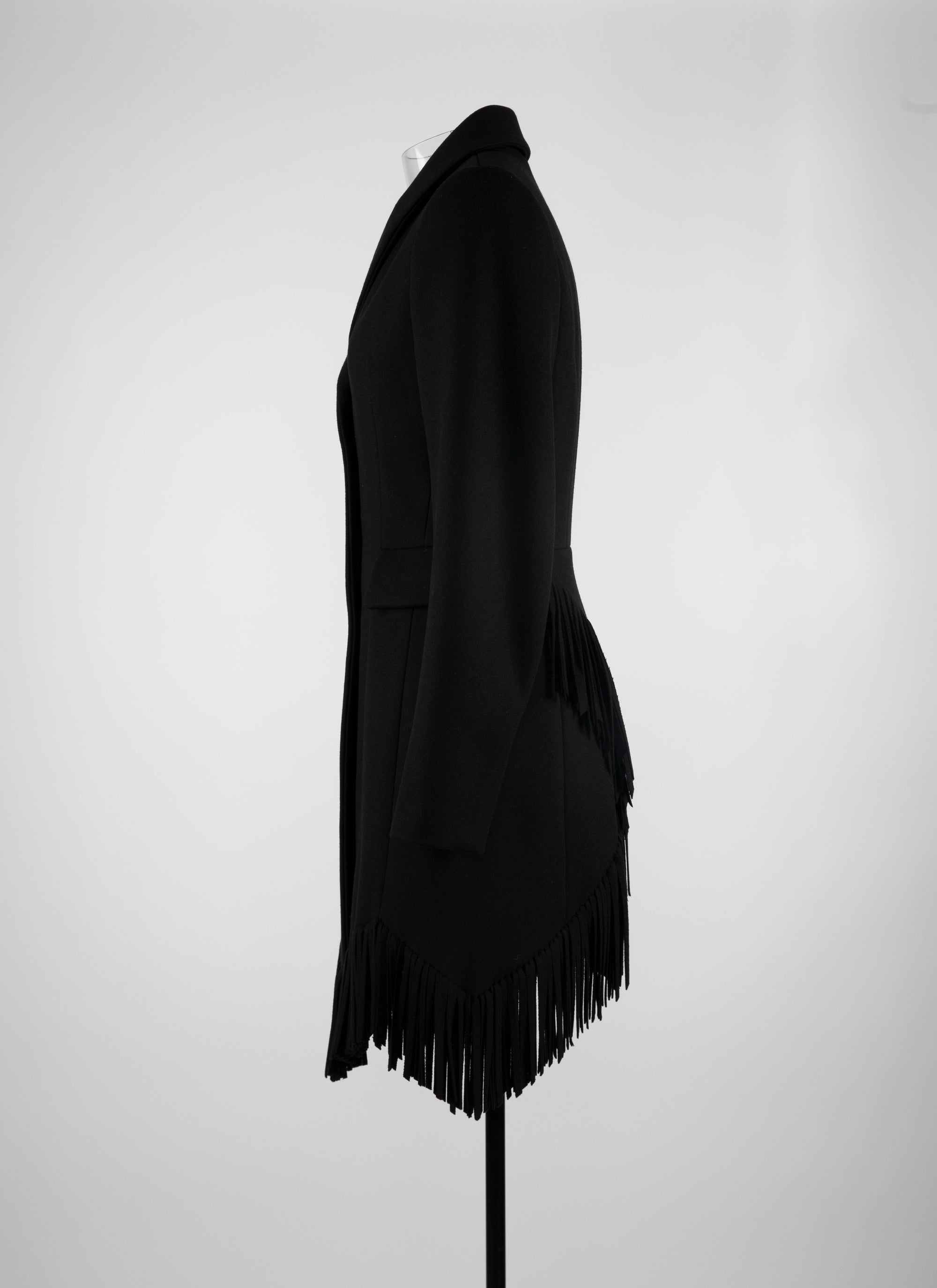 Slim-fit jacket in fine wool with fringes - Black
