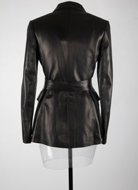 Veste plongée ceinturée en cuir - Noir