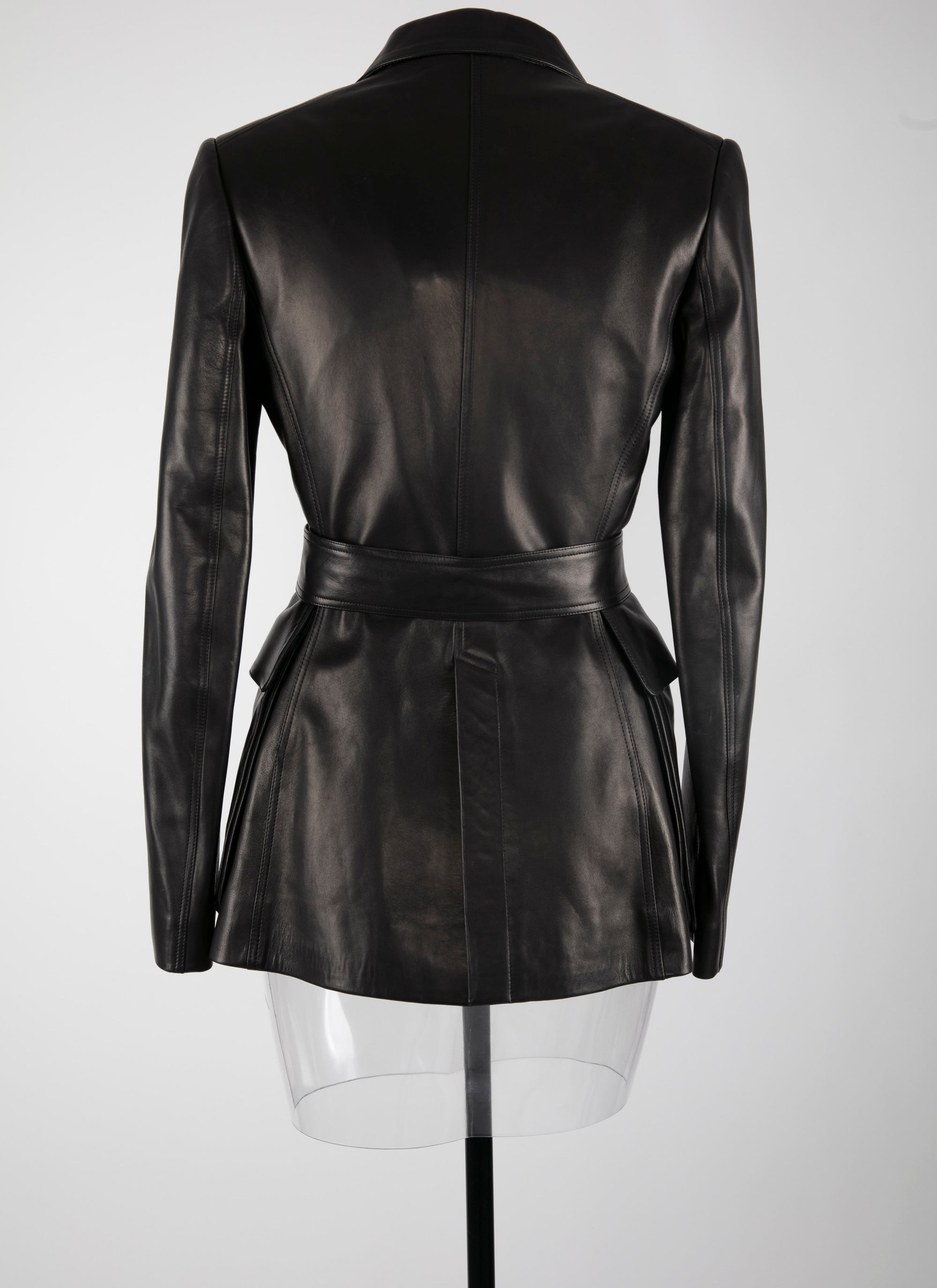 Veste plongée ceinturée en cuir - Noir