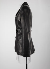 Veste plongée ceinturée en cuir - Noir