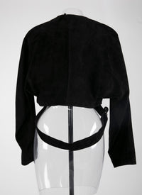 Suede leather jacket with cut-out - Black