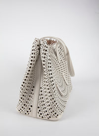 Openwork Mina bag in leather - White & Powder