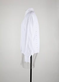 Chemise droite ajourée en popeline - Blanc