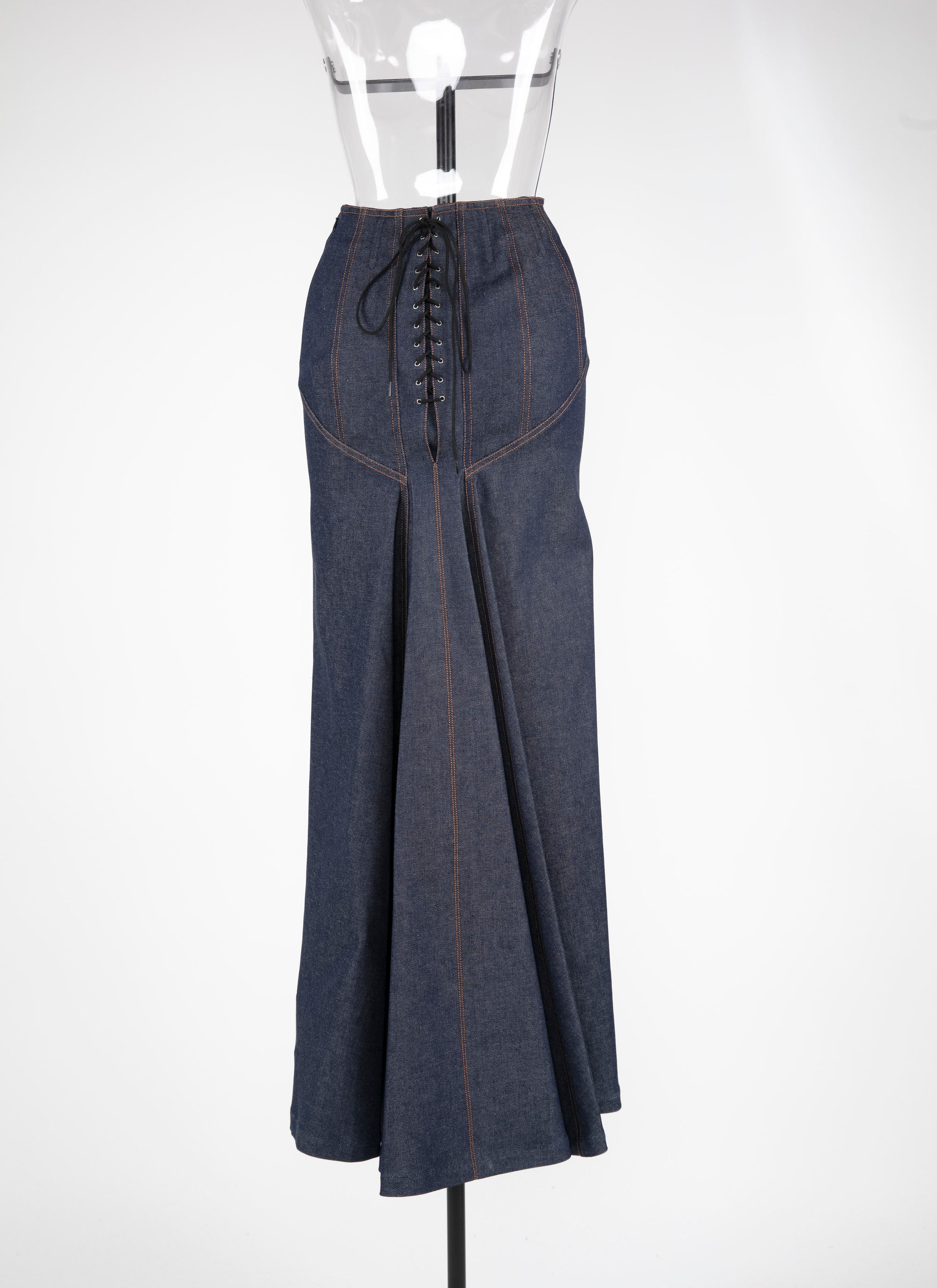 Jupe lacée en denim - Marine Foncé