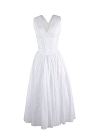 Sleeveless jacquard print dress - White
