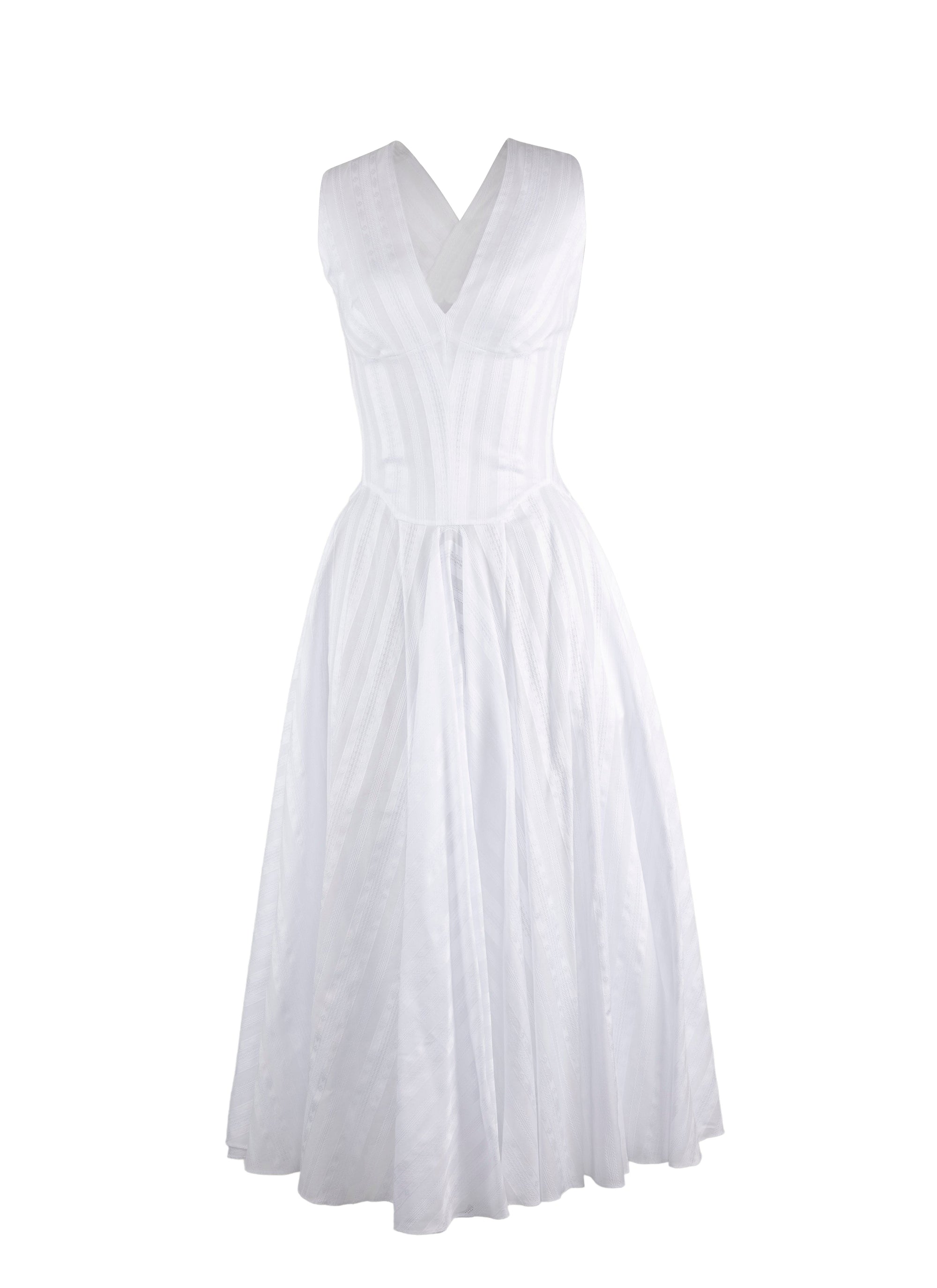 Sleeveless jacquard print dress - White