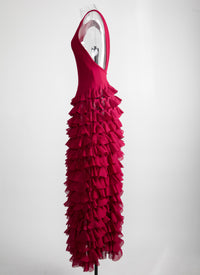 Sleeveless knitted Habanera dress - Magenta