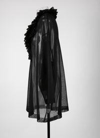 Silk frill long sleeve tunic - Black