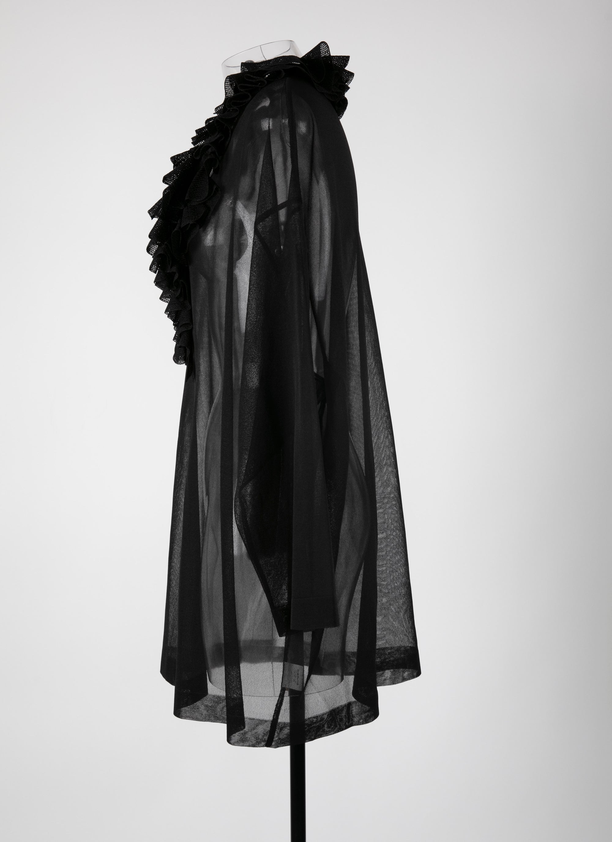 Silk frill long sleeve tunic - Black