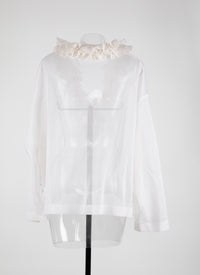 Pull à manches longues à froufrou en soie - Blanc Cassé