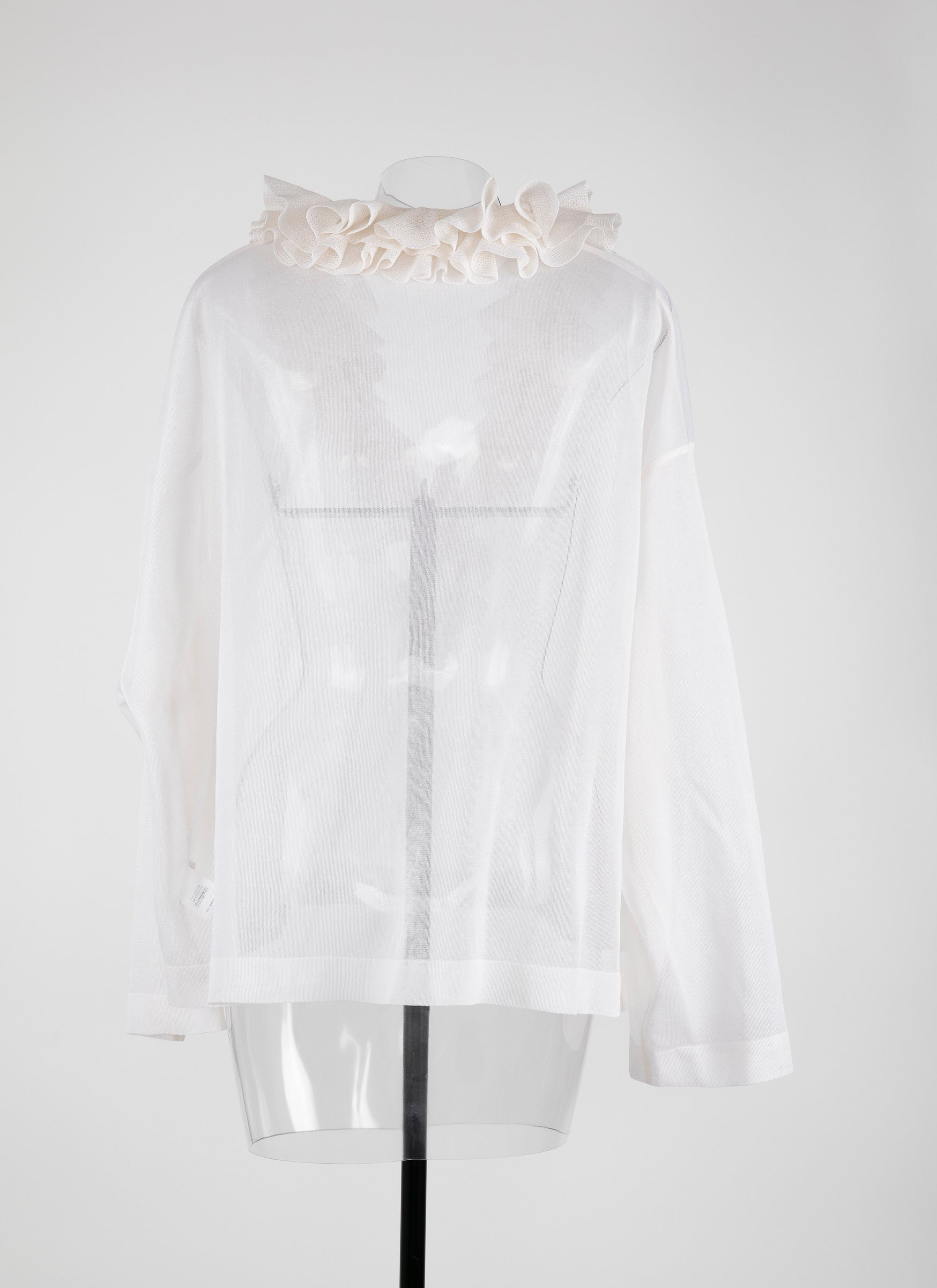 Pull à manches longues à froufrou en soie - Blanc Cassé