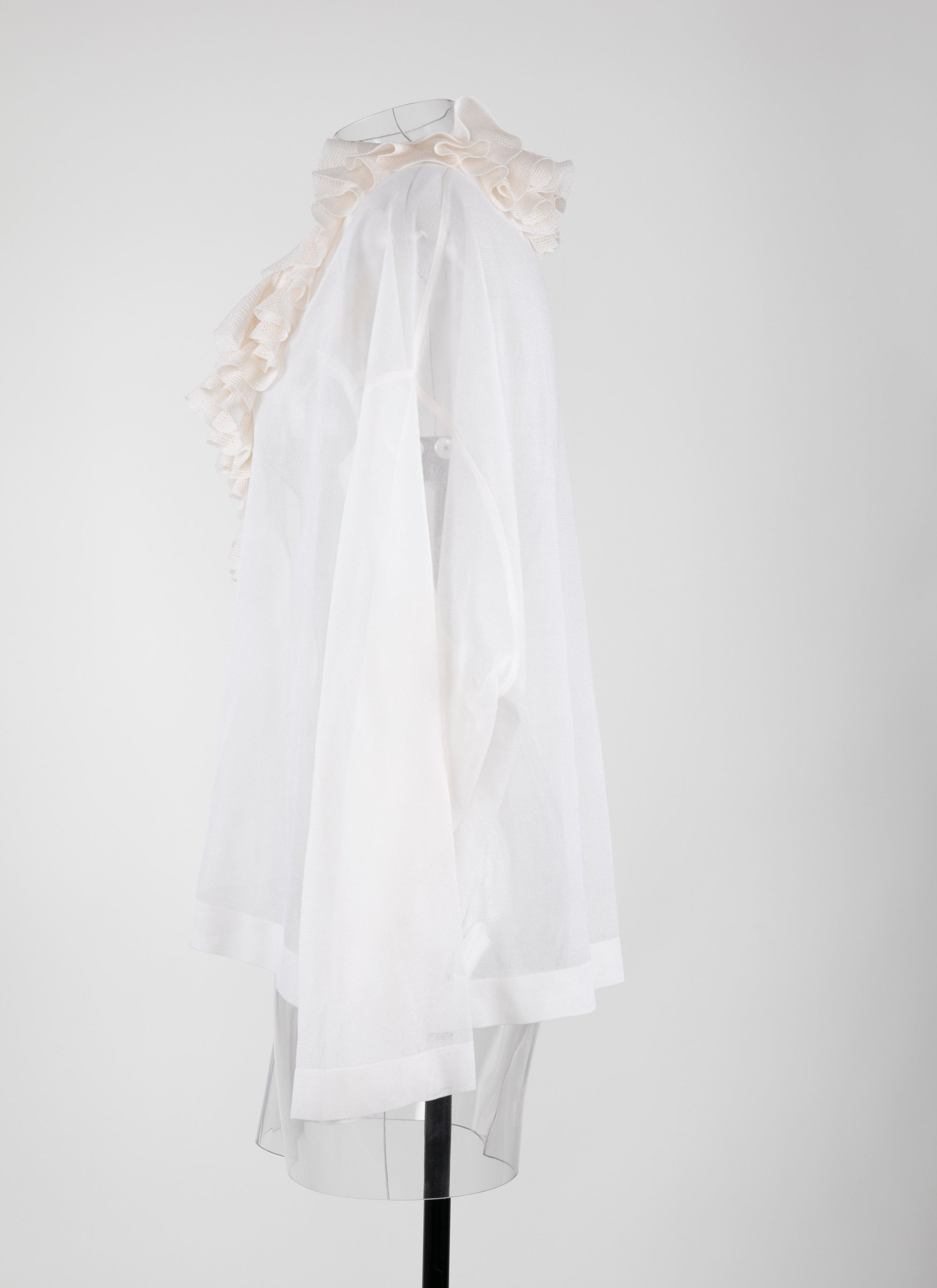 Pull à manches longues à froufrou en soie - Blanc Cassé