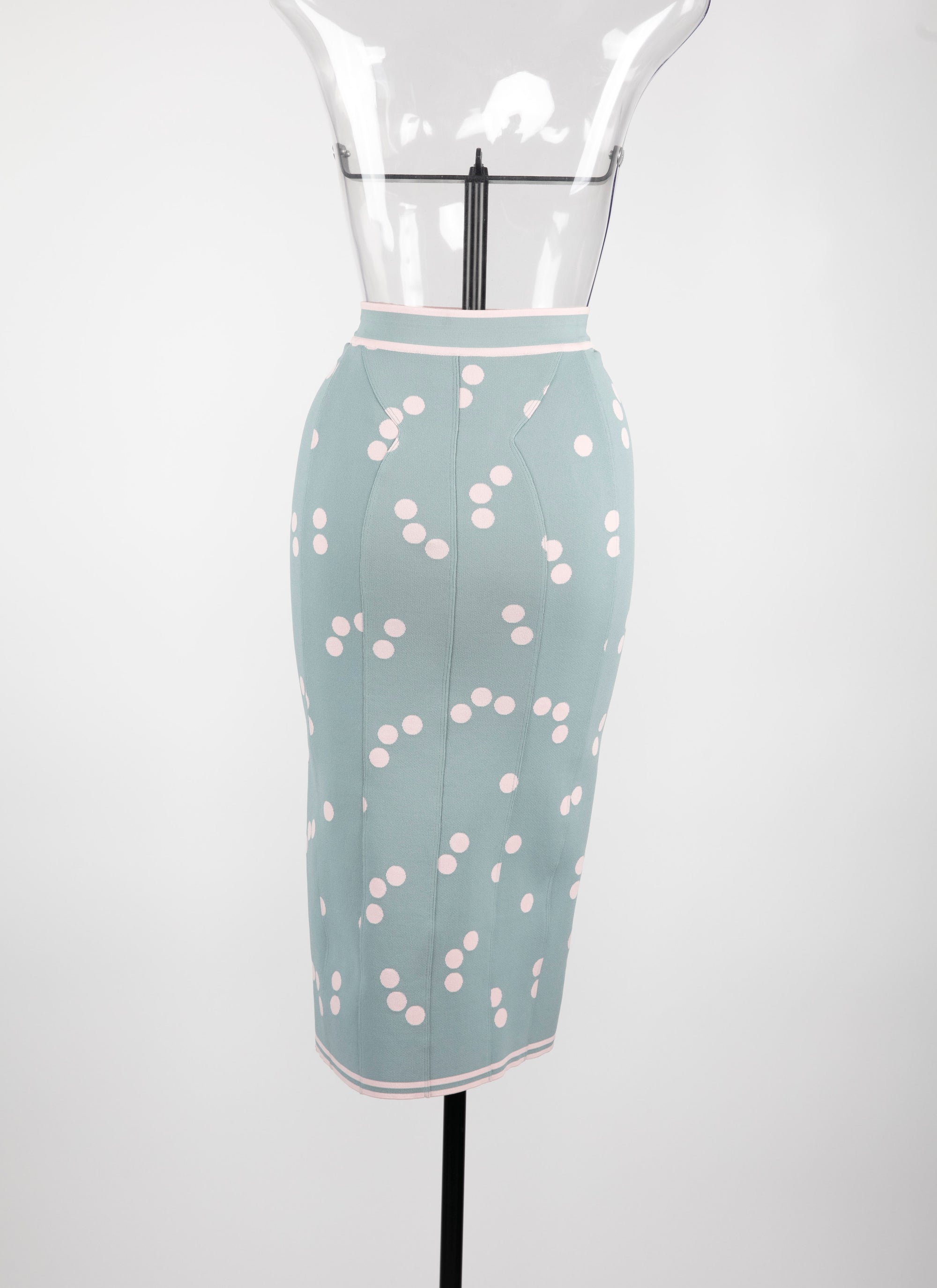Jupe longue légère à pois en maille - Bleu & Rose