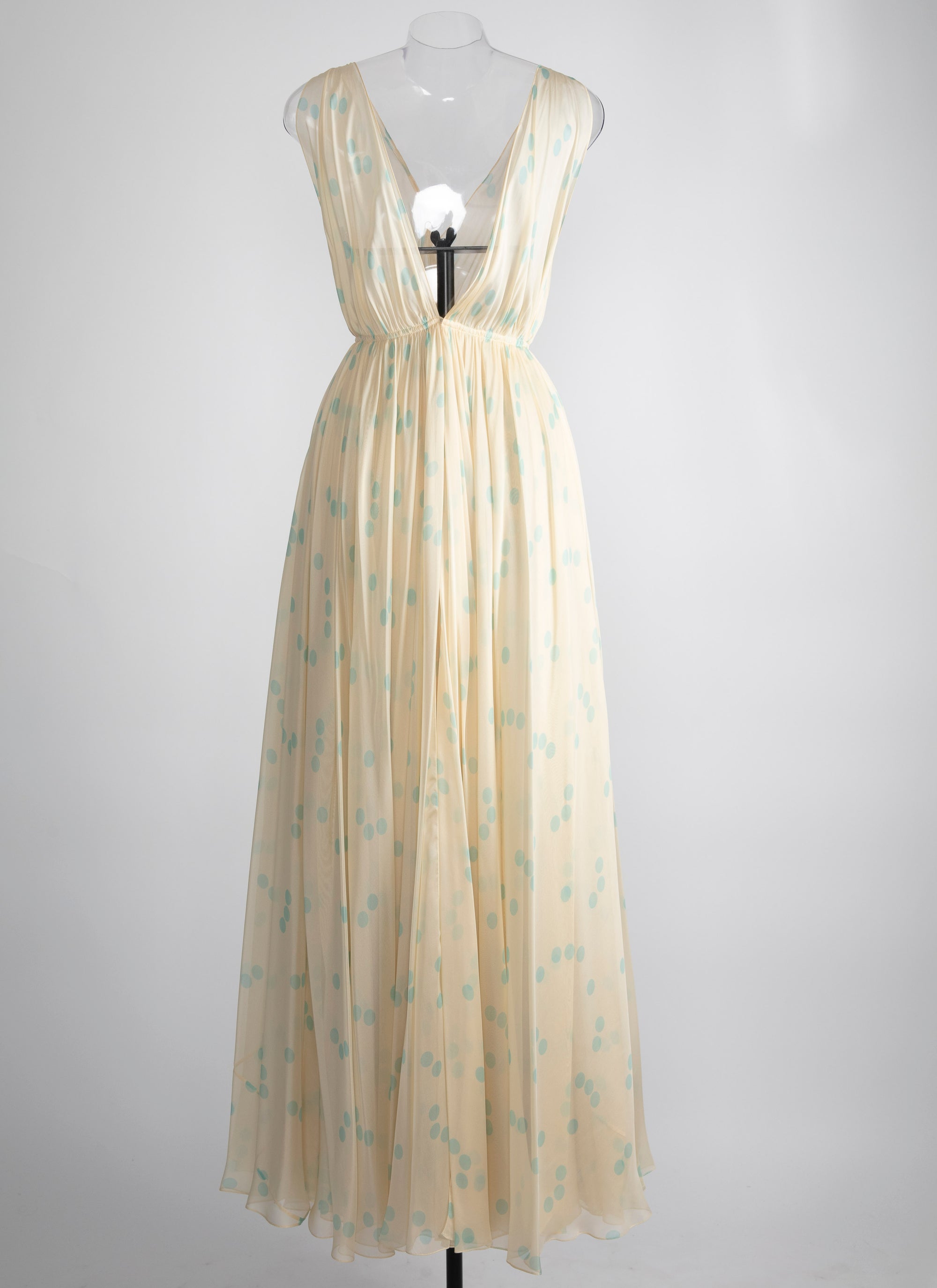 Robe sans manches Mousseline à pois en soie - Ivoire & Bleu