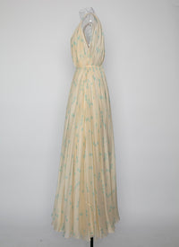 Robe sans manches Mousseline à pois en soie - Ivoire & Bleu