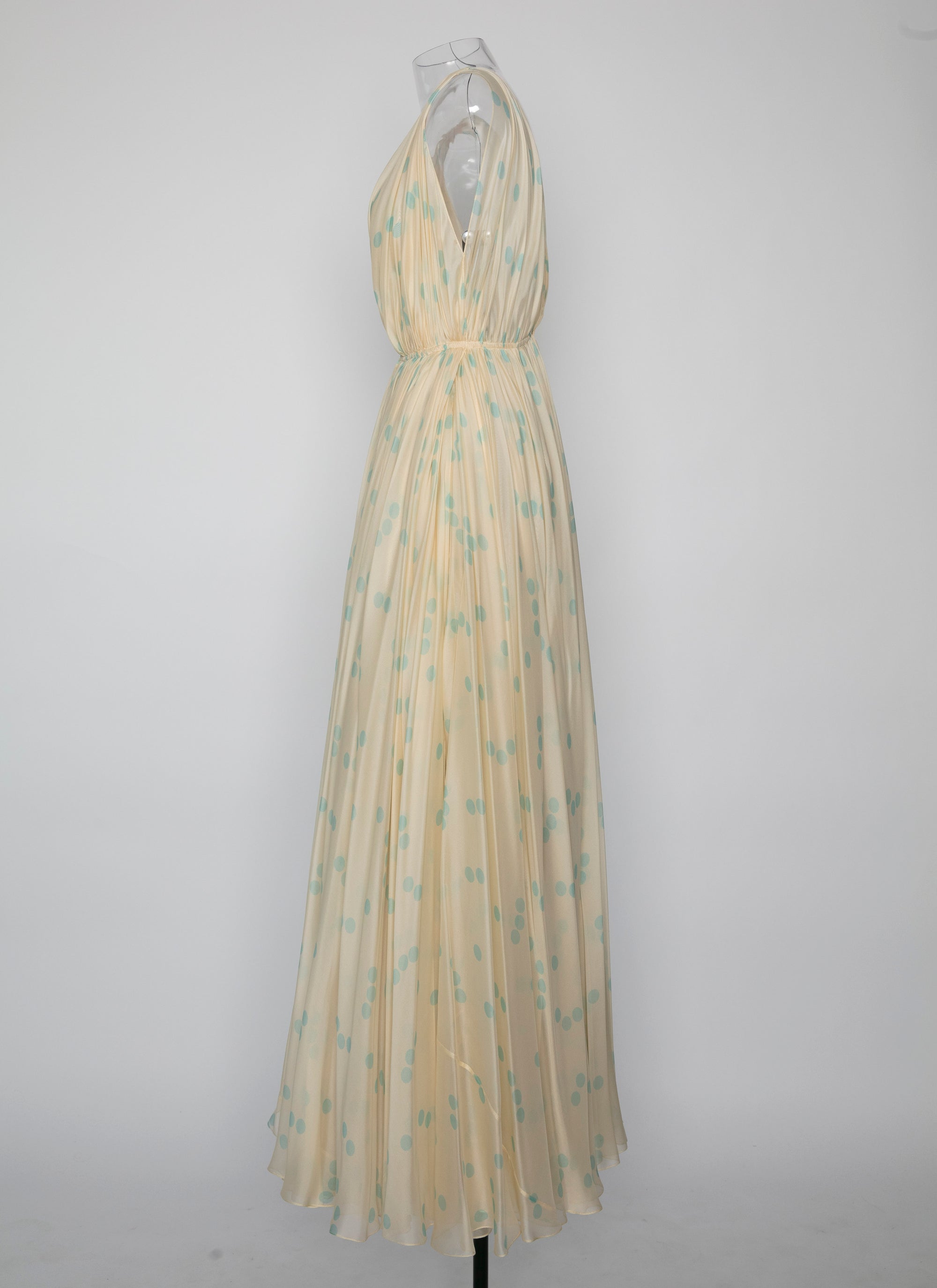 Robe sans manches Mousseline à pois en soie - Ivoire & Bleu