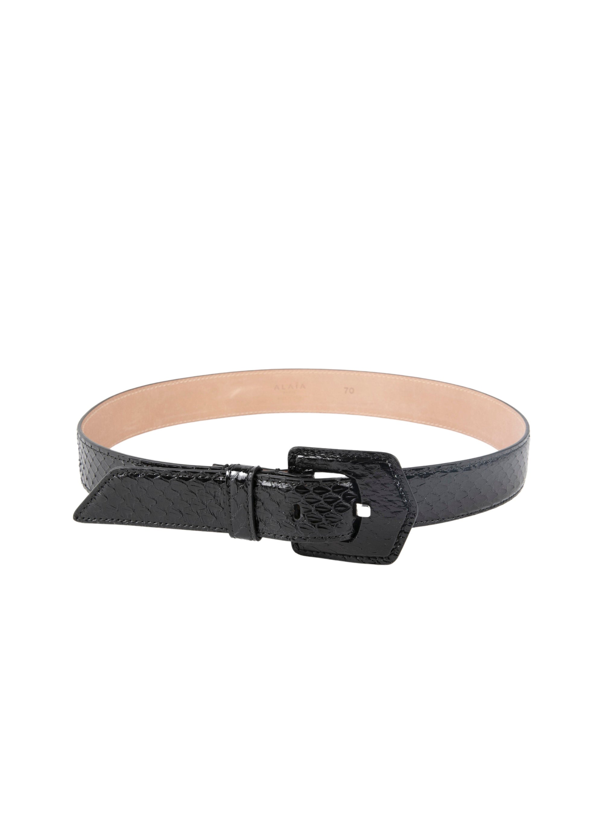 Elaphe flat belt in leather - Black