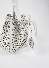 Rose Marie mini openwork bag, in leather - Optic White
