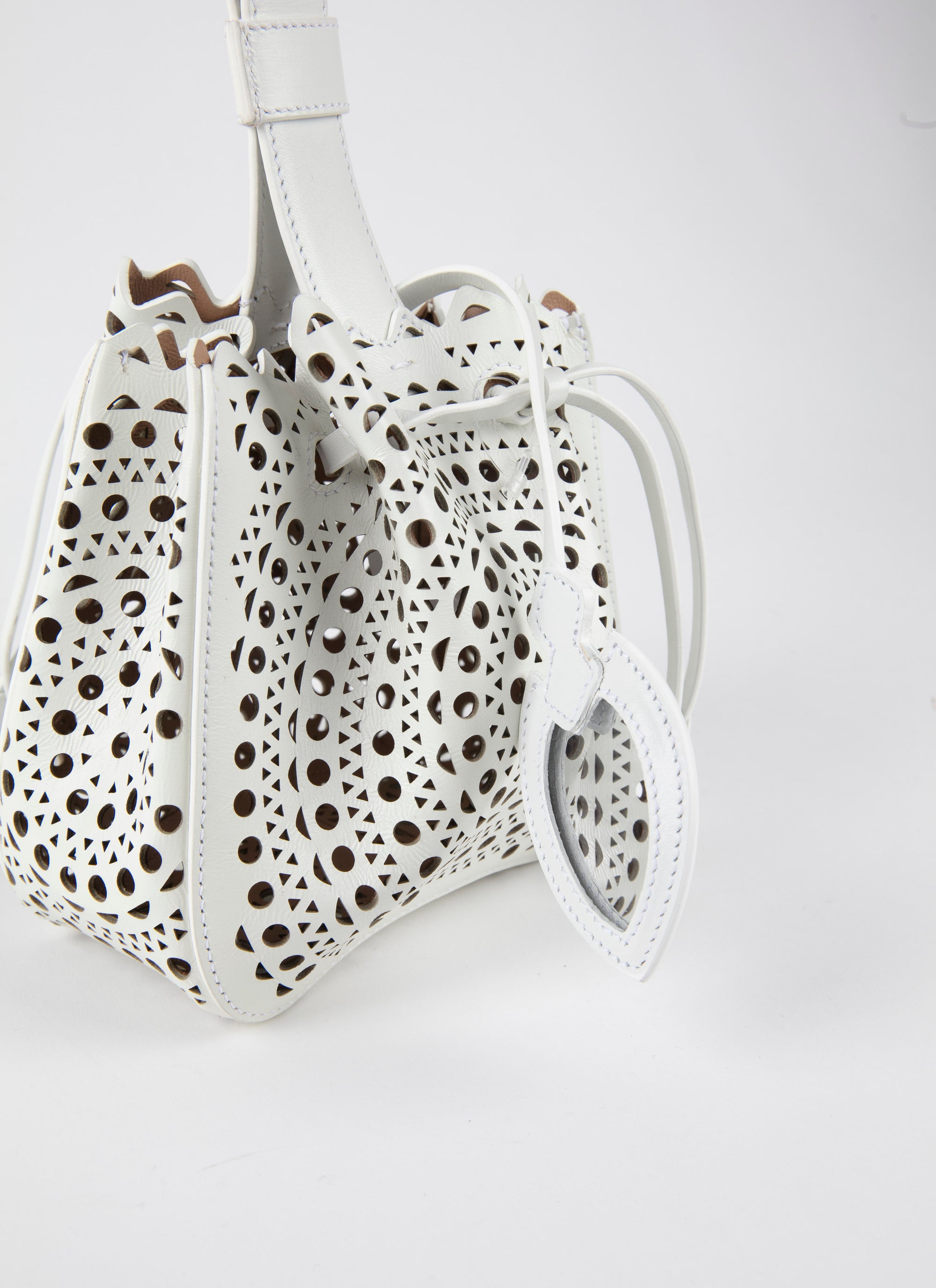 Rose Marie mini openwork bag, in leather - Optic White