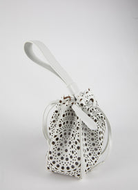 Rose Marie mini openwork bag, in leather - Optic White