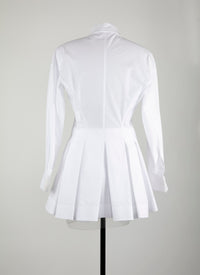 Chemise cintrée et plissée en popeline japonaise - Blanc Neige