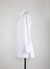 Chemise cintrée et plissée en popeline japonaise - Blanc Neige