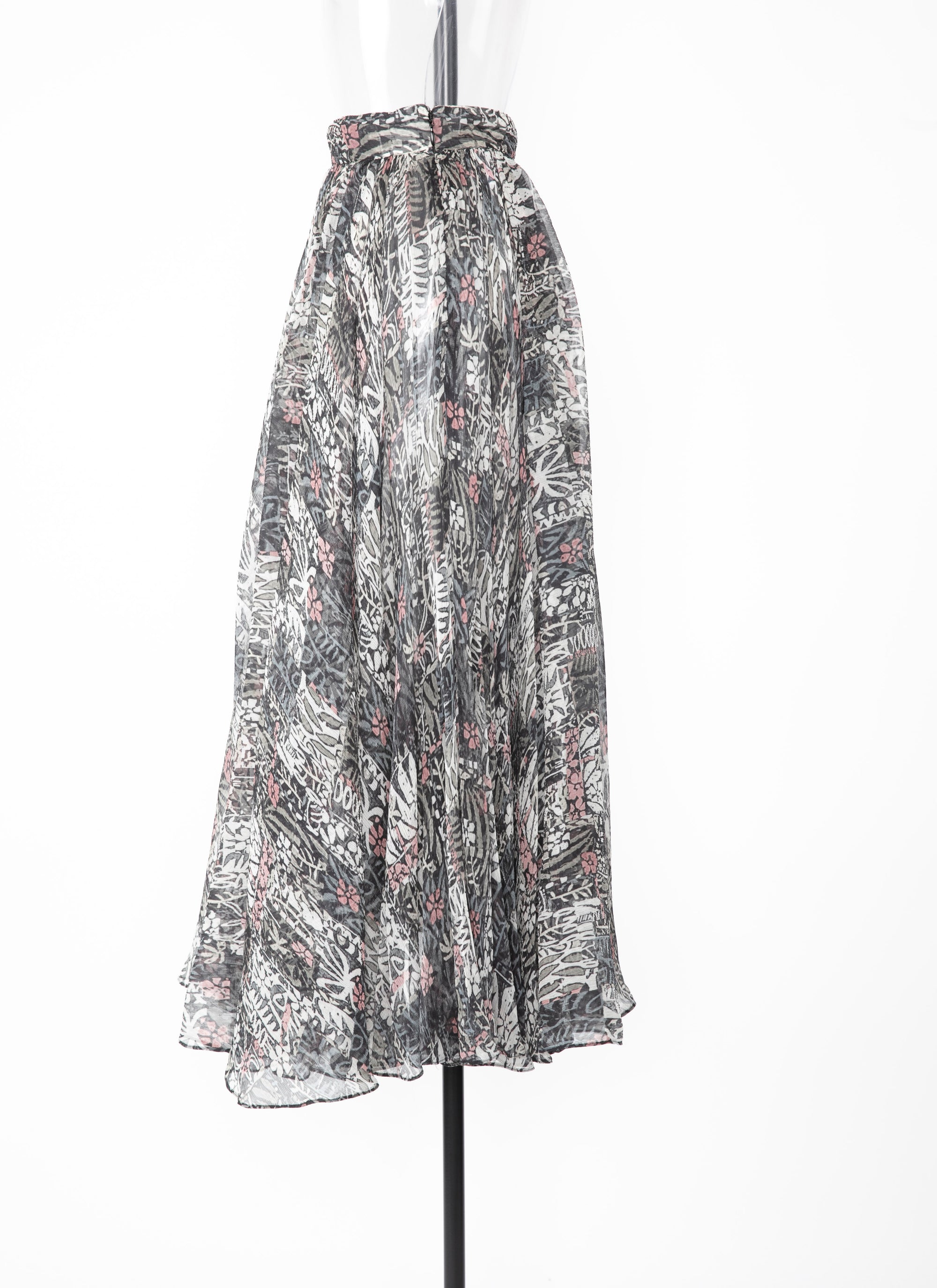 Jupe à fleurs en soie - Multicolore Gris
