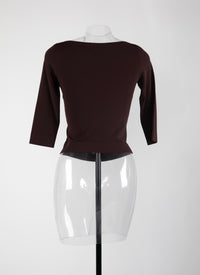 Pull à manches 3/4 en maille - Marron Foncé
