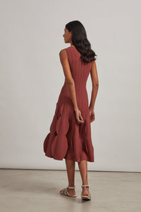 Flared and textured knitted maxi dress - Garnet
