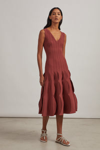 Flared and textured knitted maxi dress - Garnet