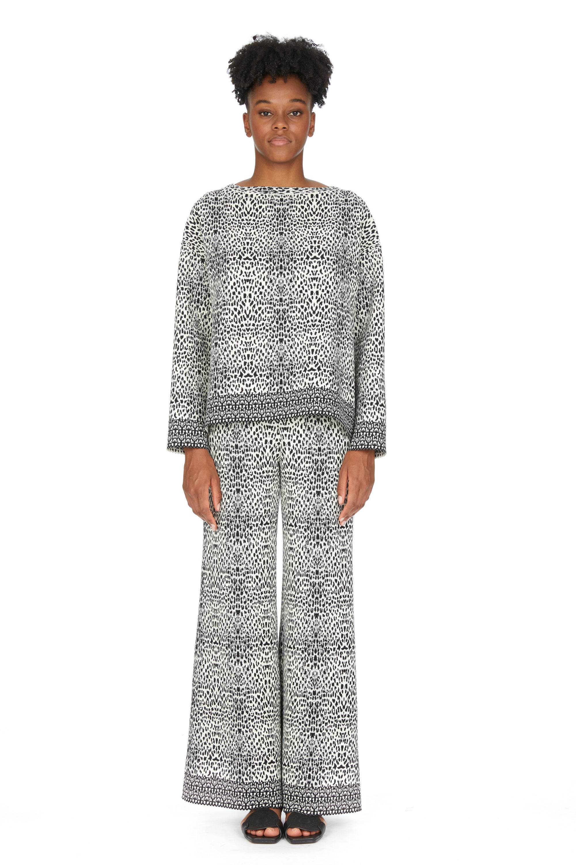 Pull à imprimé lynx en maille - Blanc & Noir