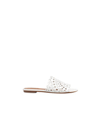 Leather openwork flat mules - White