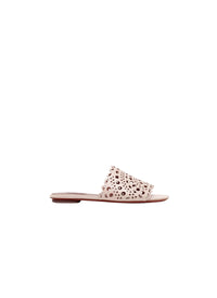 Leather openwork flat mules - Pebble